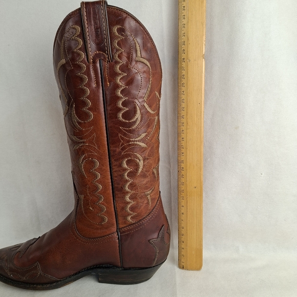 Boulet Embroidered Leather 2 Tones Brown Cowboy Western Boots Size 5 - Picture 16 of 16